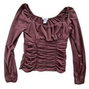 Ruched Long Sleeve Scoop Neck Top - Mauve